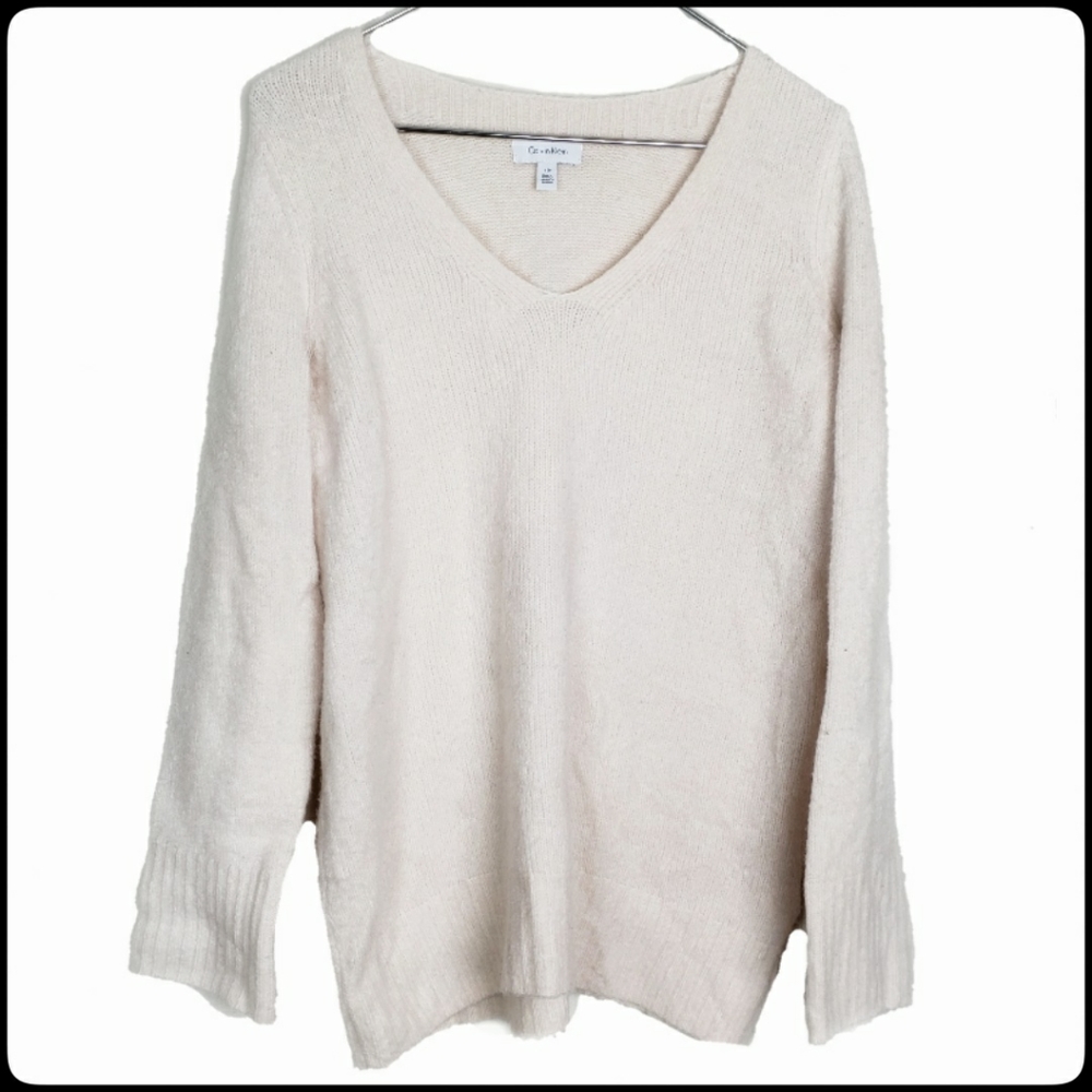 CALVIN KLEIN Blush V-Neck Nylon/Acrylic/Wool/Alpaca Knit Pullover Sweater S|P